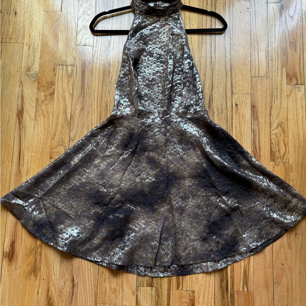 Metallic Open-back Halter Dress